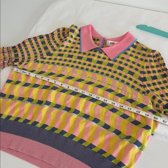 DIANE VON FURSTENBERG Jenny short sleeved knot top floating gingham pink size XL - Picture 10 of 13